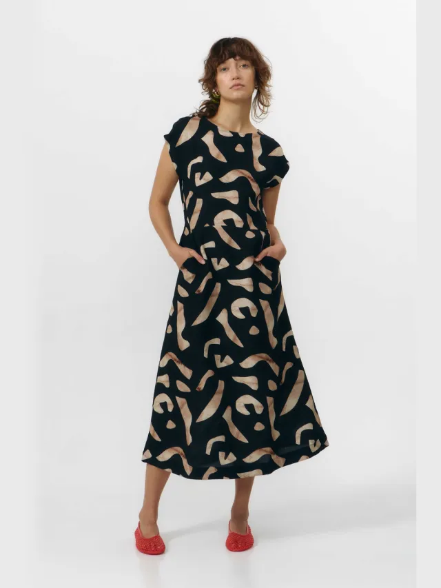 SUITE13LAB dames vegan Jurk Tinto Print Stones Zwart