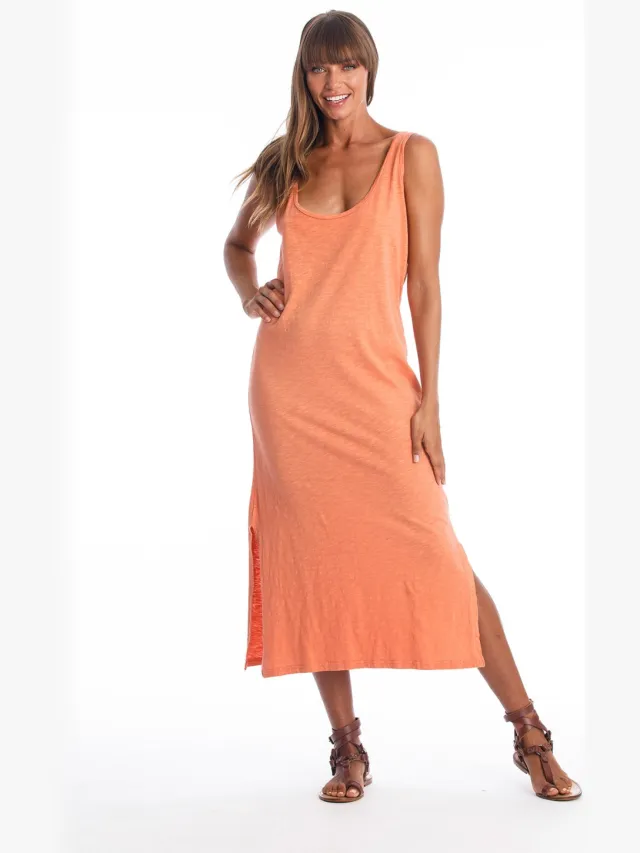 RAVENS VIEW IBIZA dames vegan Midi Jurk Demi Abrikoos Oranje