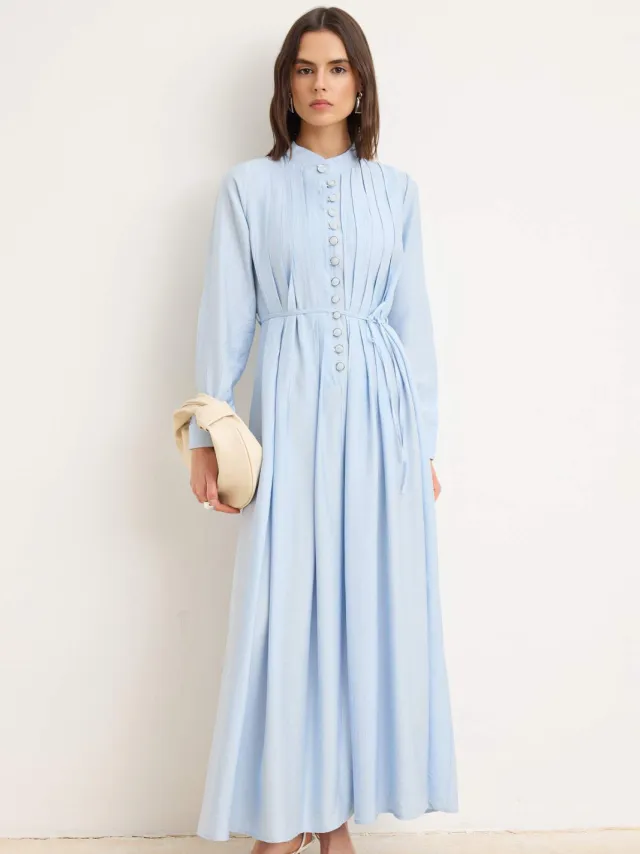 Trendyol TRENDYOLMİLLA Dames Blauw Effen Maxi Lang A-lijn Modest Jurken