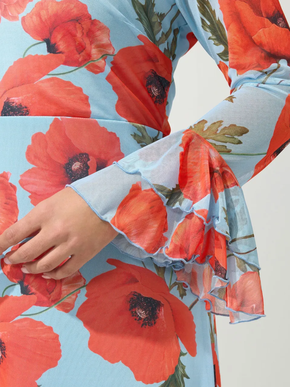 Yours London Lichtblauwe Jurk Met Bloemenprint En Mesh blauw, foto 4