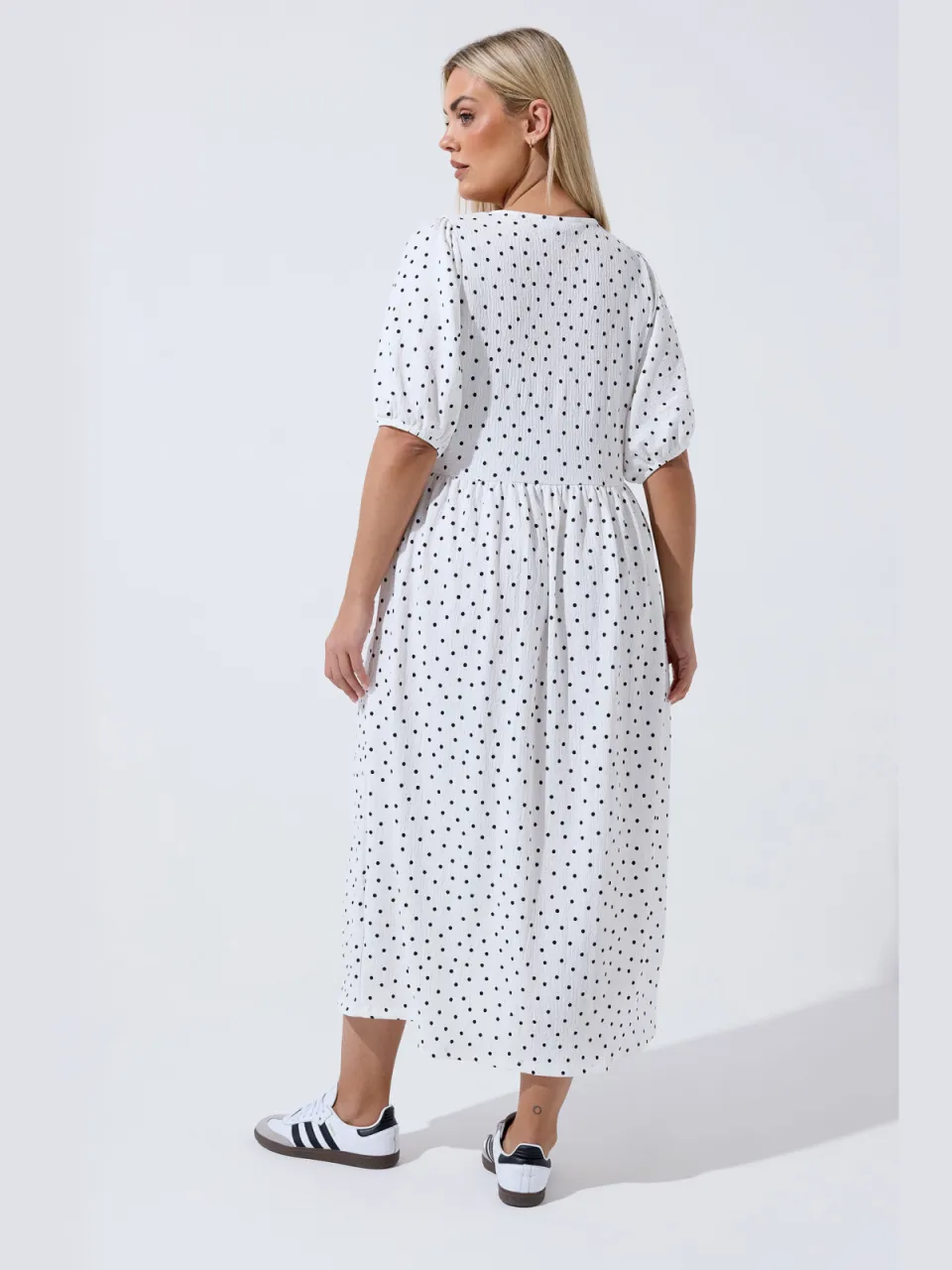 Limited Collection Ivoorkleurige Jurk Met Stippen En Strik-52, foto 3