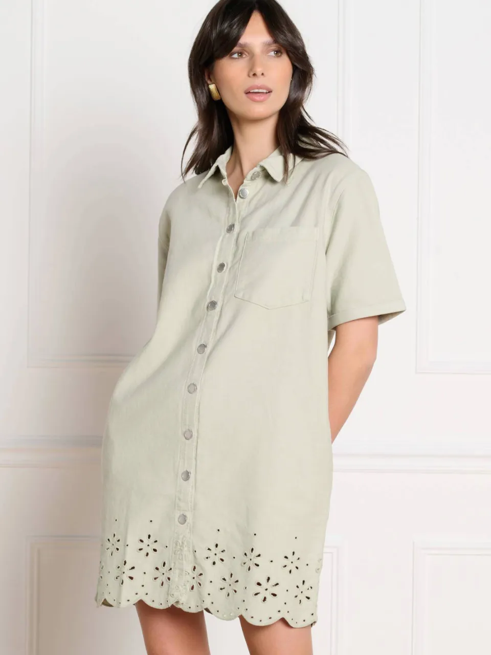 LOLALIZA blousejurk broderie lichtgroen, foto 4