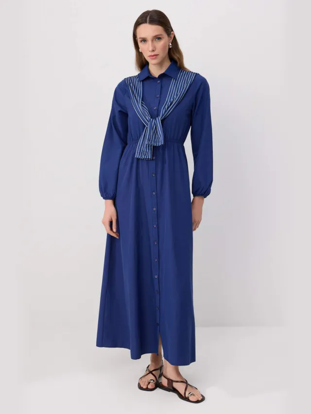 Trendyol Modest Dames Donkerblauw Effen Maxi Lang Casual Blousejurk Modest Jurken Marineblauw/Blauw