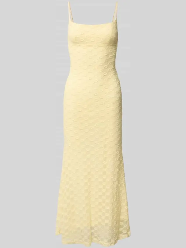 bardot slim fit midi-jurk met all-over kant met bloemenmotief lichtgeel, foto 2