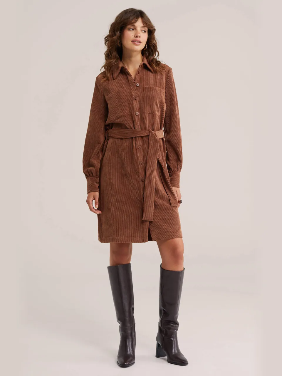 WE Fashion corduroy blousejurk met ceintuur - bruin, foto 3
