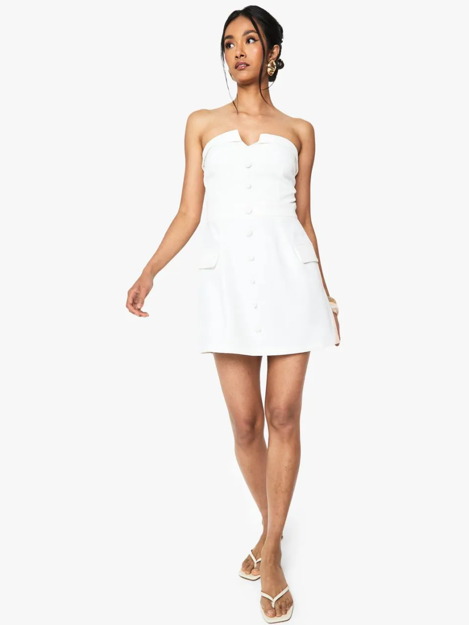 boohoo Dames Button Front Bandeau Tailored Mini Jurk ivoor, foto 3