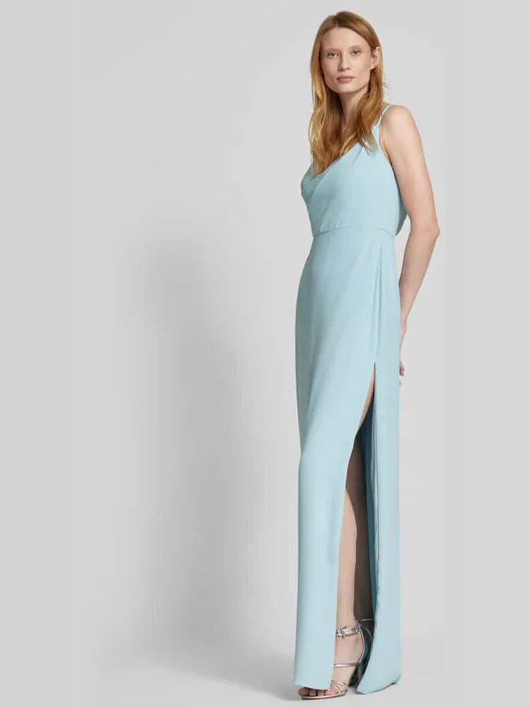 Vera Wang Avondjurk in wikkellook, model 'BORDEUX' lichtblauw, foto 4