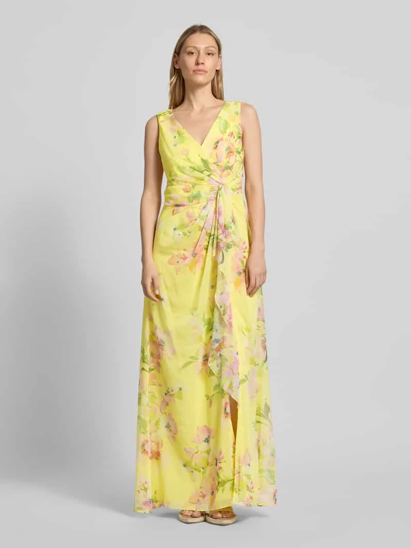 Adrianna Papell maxi-jurk in wikkellook met V-hals Geel