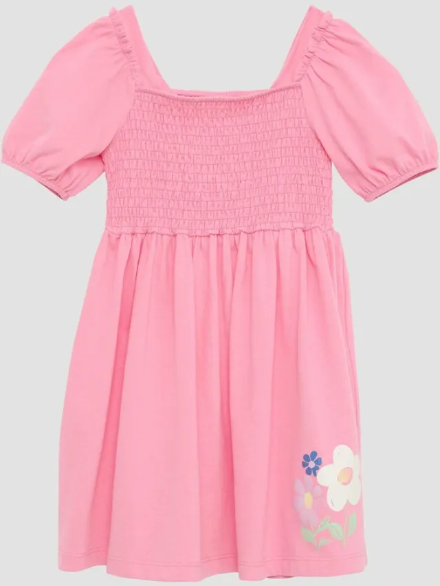 S.Oliver female - Korte jurk met glitterprint en smokdetail roze