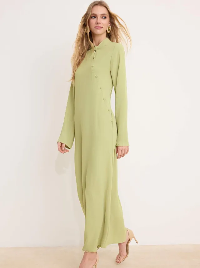 Trendyol Modest Dames Groen Effen Maxi Lang Casual Recht Modest Jurken