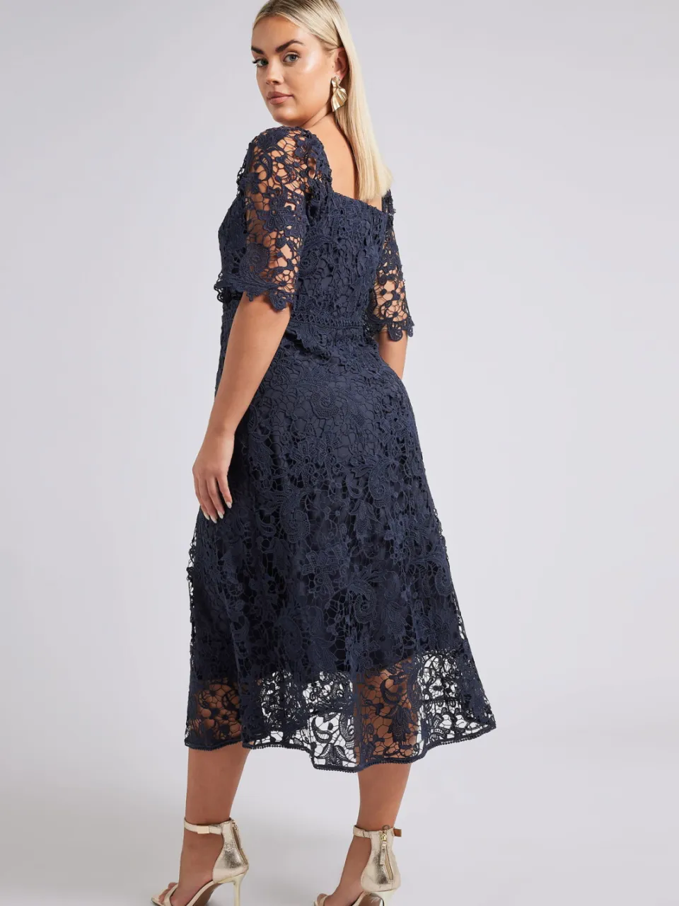 Yours London Gehaakte Premium Jurk Met Kant In Donkerblauw blauw, foto 4