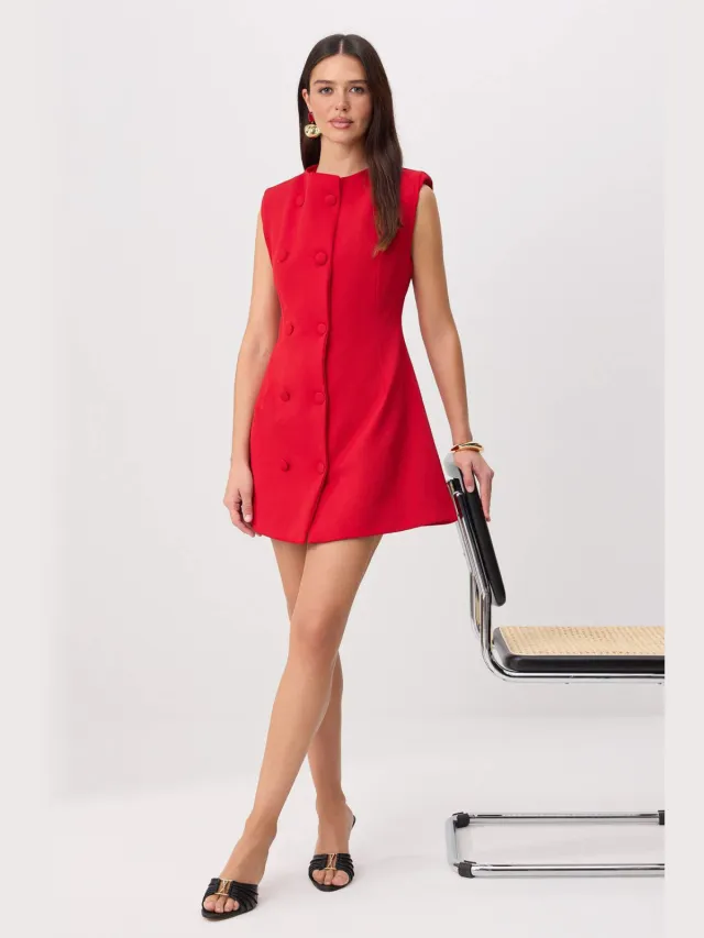 Trendyol TRENDYOLMİLLA Dames Rood Effen Kort / Mini Mouwloos A-lijn Jurken