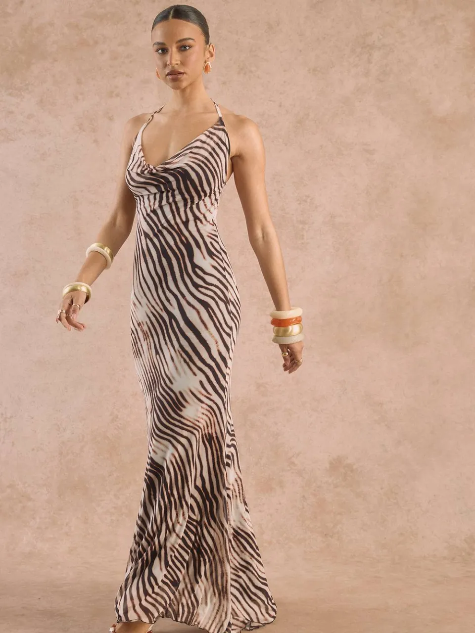 boohoo Dames Toonzwart Zebraprint Maxijurk Met Sleep