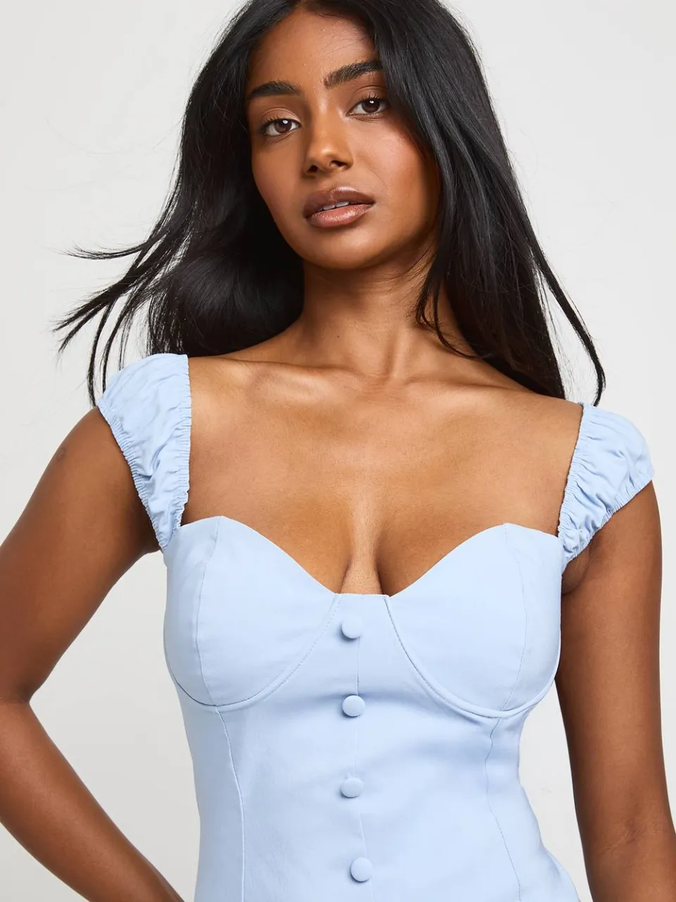 boohoo Dames Bengaline Mini Jurk Met Korte Mouwen En Bustdetail pastelblauw, foto 4