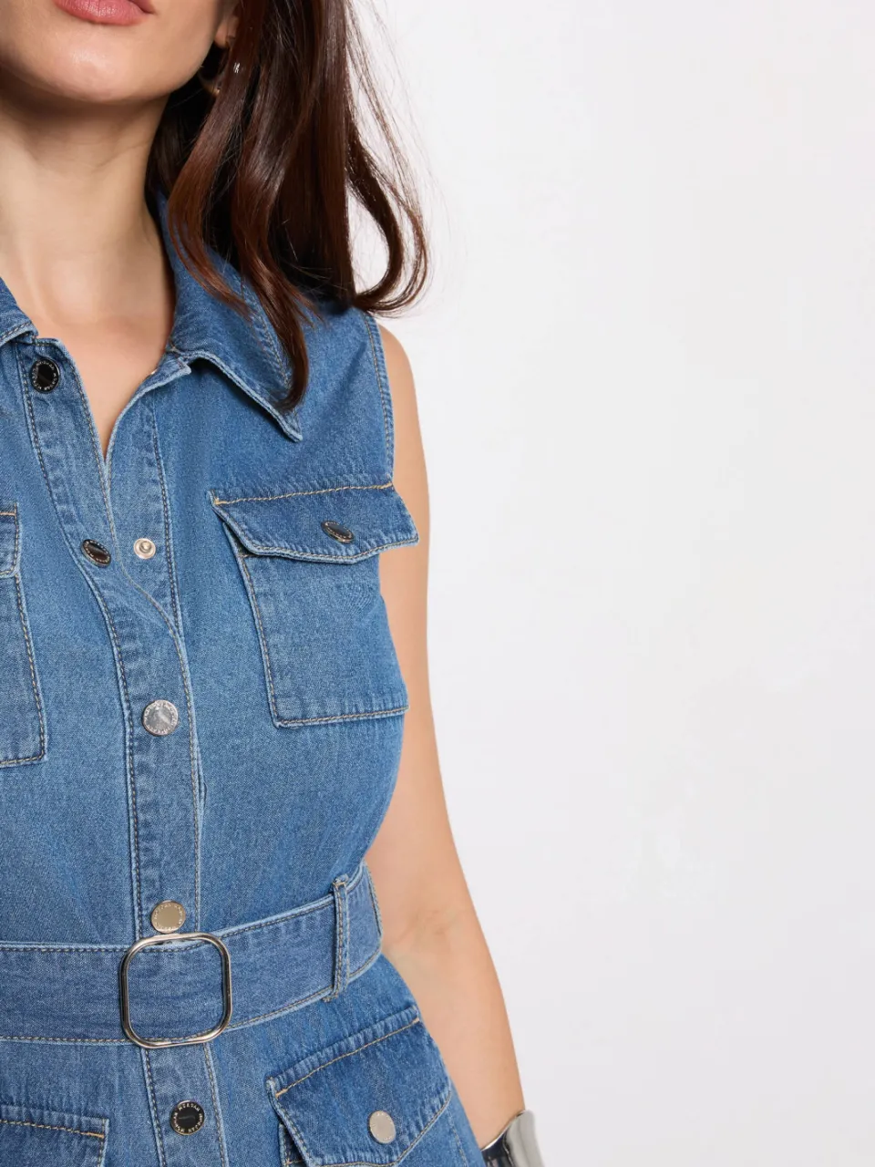 Morgan denim blousejurk medium blue, foto 4