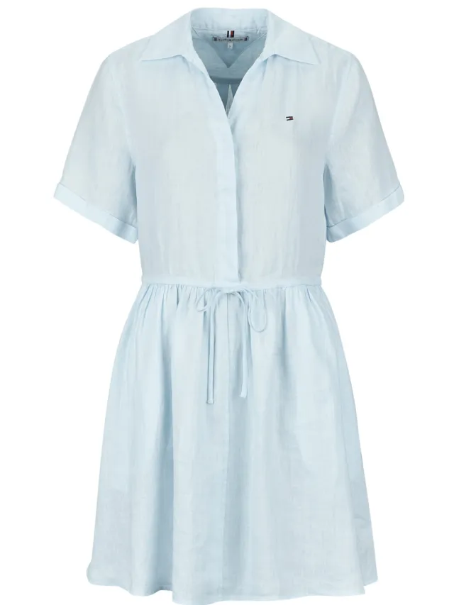 Tommy Hilfiger Korte Jurk Tommy Hilfiger ESS LINEN SHORT SS DRESS Blauw