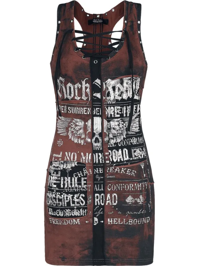 Rock Rebel by EMP Zwart-bruine jurk met rotsenprint - Dames