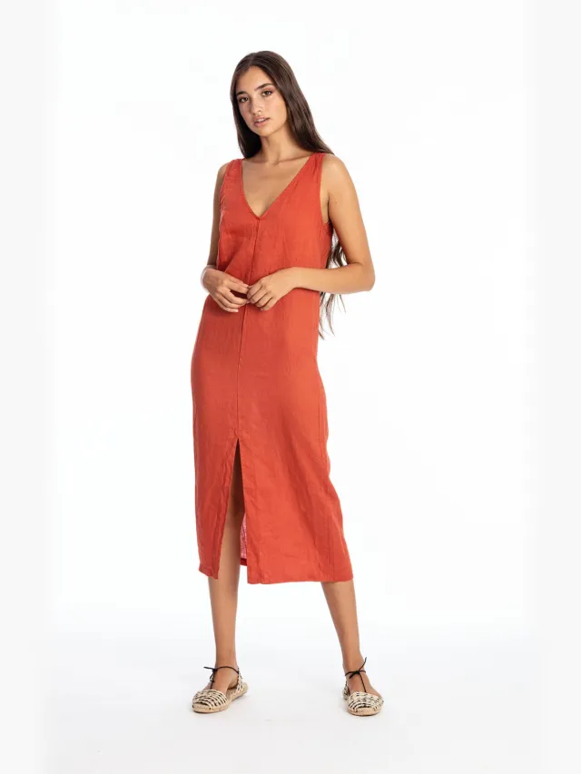 RAVENS VIEW IBIZA dames vegan Jurk Chlöe Terracotta Oranje Donkeroranje