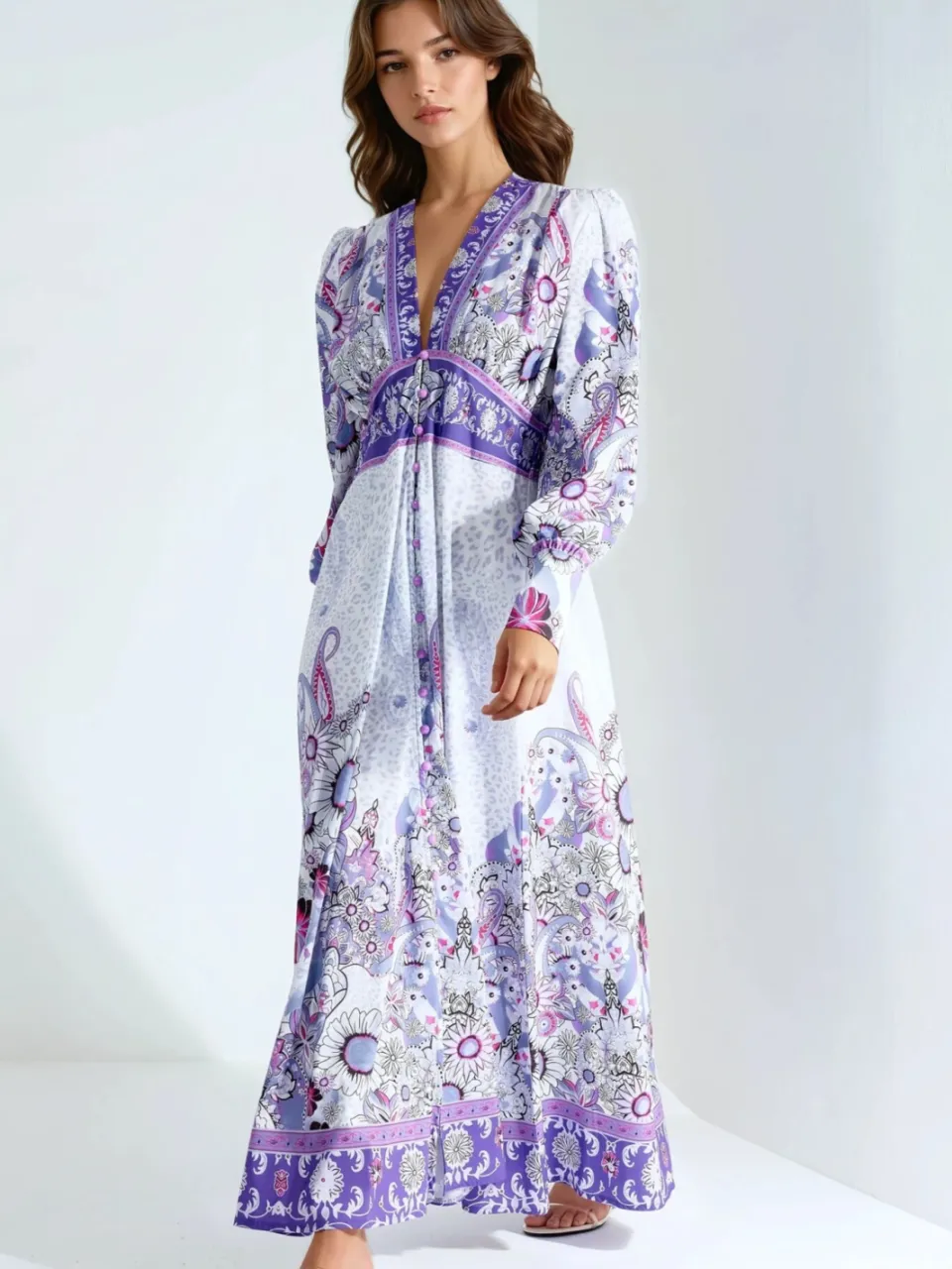 MSN Collection Bloemen Maxi-jurk met Paneelontwerp naturel, foto 2