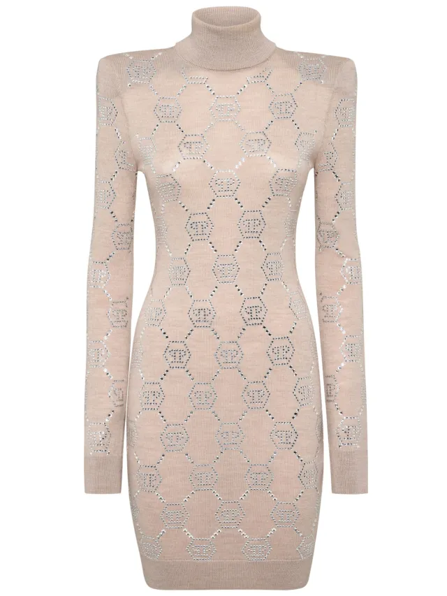 Philipp Plein Gebreide Jurk Monogram beige, foto 2