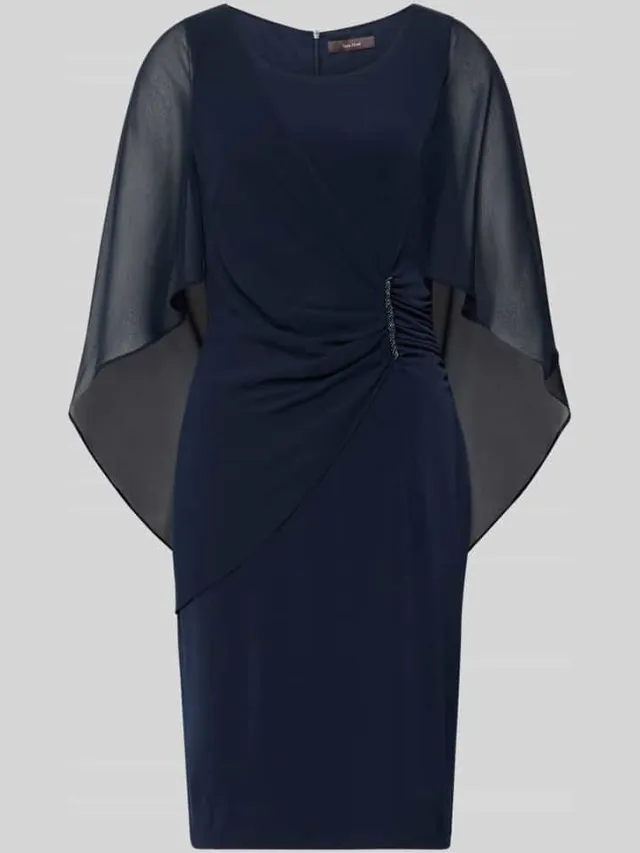 Vera Mont Knie-lange cocktailjurk met ronde hals donkerblauw, foto 2