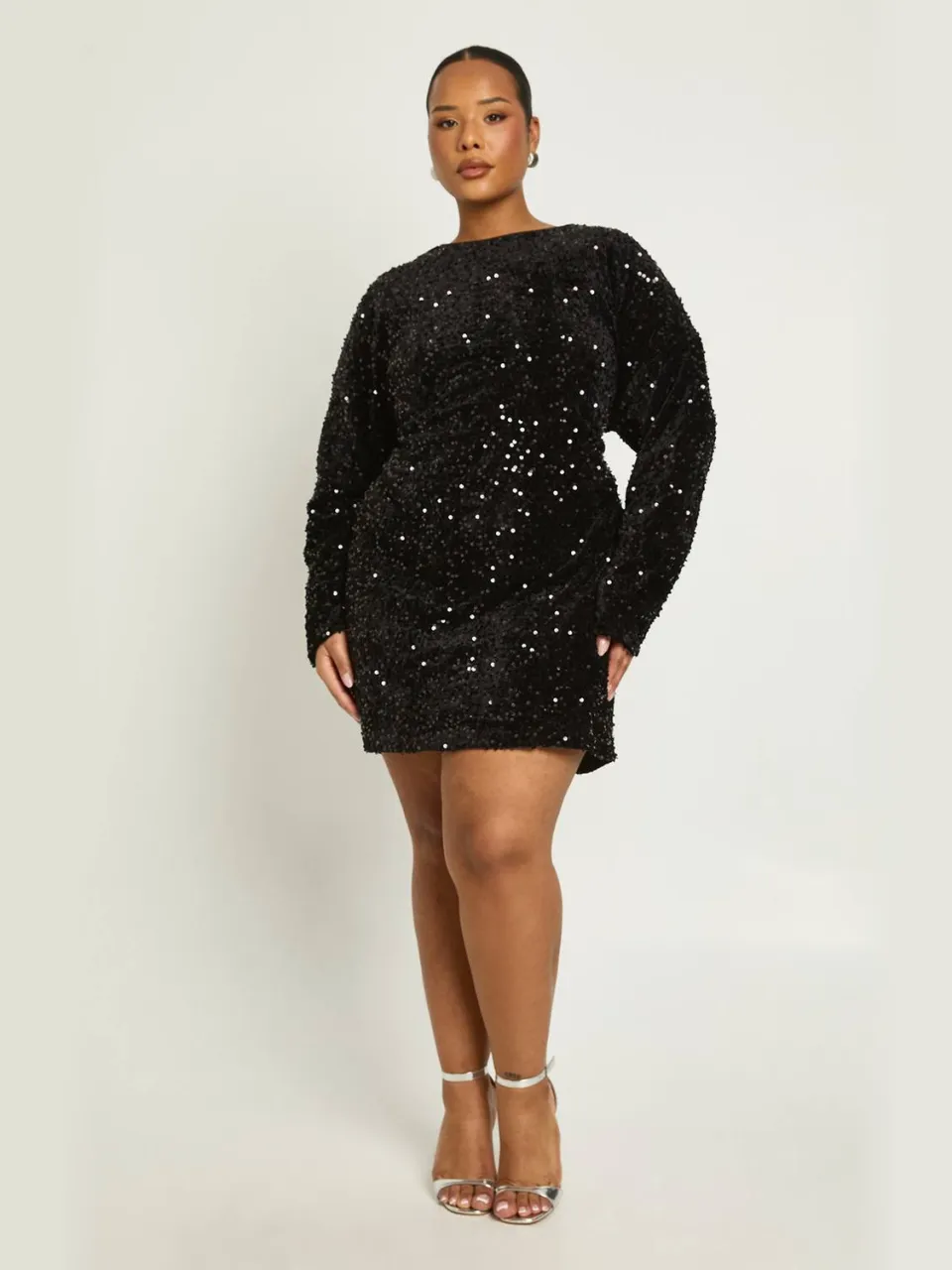 boohoo Dames Plus pailletten batwing-shiftjurk zwart