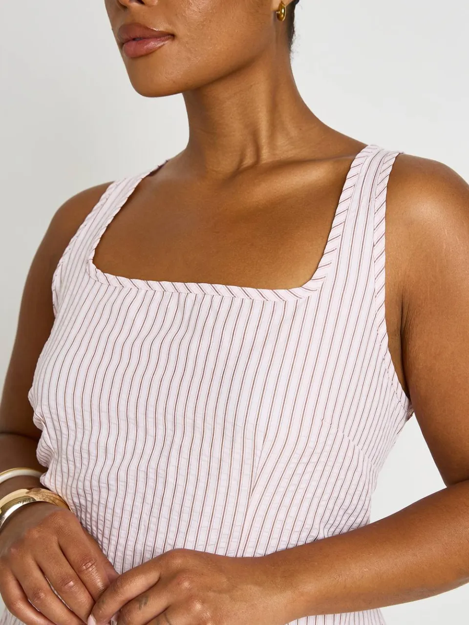 boohoo Dames Plus Gestreepte Mini-jurk Met Vierkante Hals En Ruche Zoom roze, foto 4