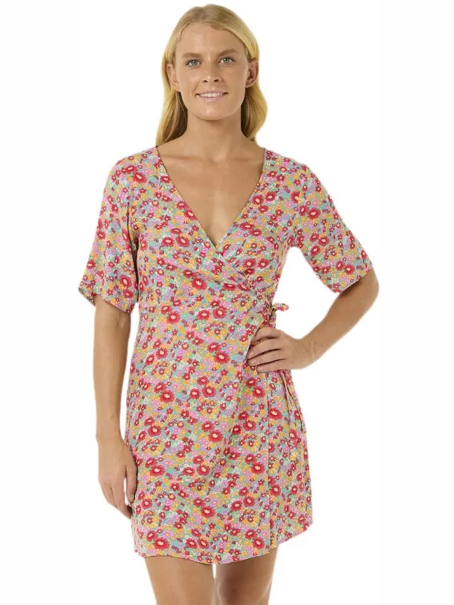 Rip Curl Las Dalias Ditsy Wrap Dress - Blue Blauw