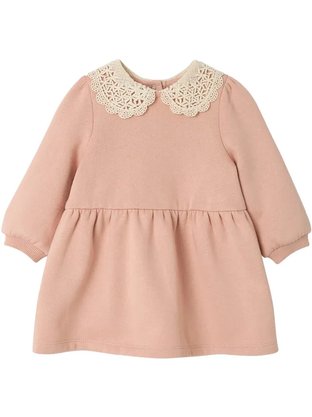 vertbaudet Babyjurk van sweater met gehaakte kraag roze (poederkleur)