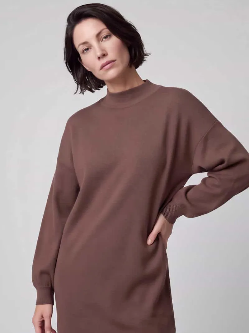 Vero Moda relaxed fit tricotjurk van viscosemix model 'NANCY' middenbruin, foto 5