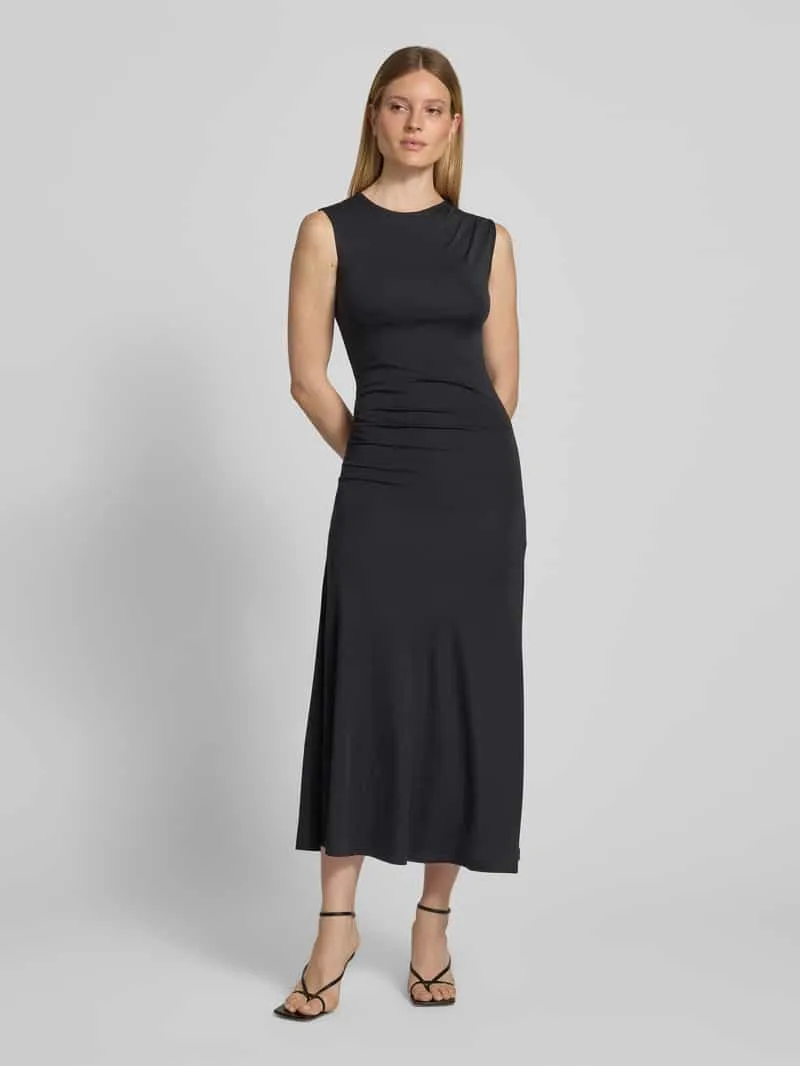 Jake*s Collection midi-jurk van viscosemix met draperieën Zwart