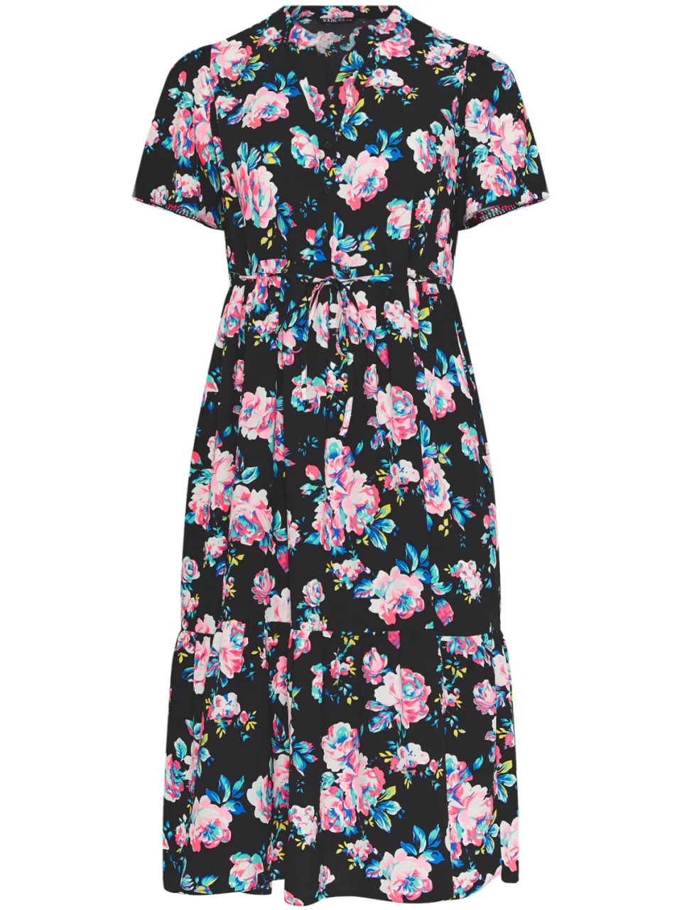Yours Zwarte Jurk Met Bloemenprint En Halve Knoopsluiting, foto 4