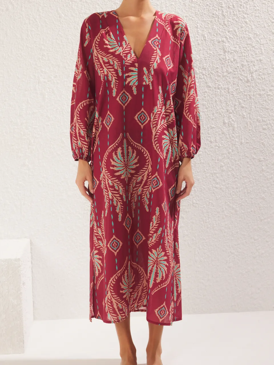 Trendyol TRENDYOLMİLLA Dames Meerkleurig Etnisch patroon Maxi Lang Strandkleding Recht Jurken veelkleurig, foto 2