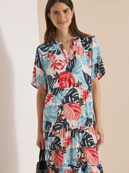 cecil Midijurk met split in de hals en print Wit