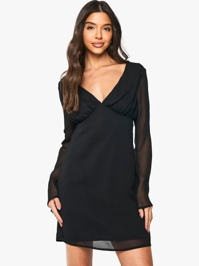 boohoo Dames Chiffon Plunge Mini-jurk Zwart