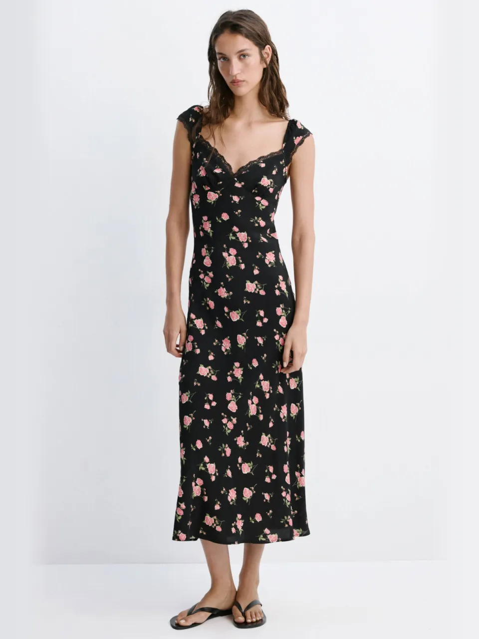 Mango viscose gebloemde jurk - zwart Zwart/roze