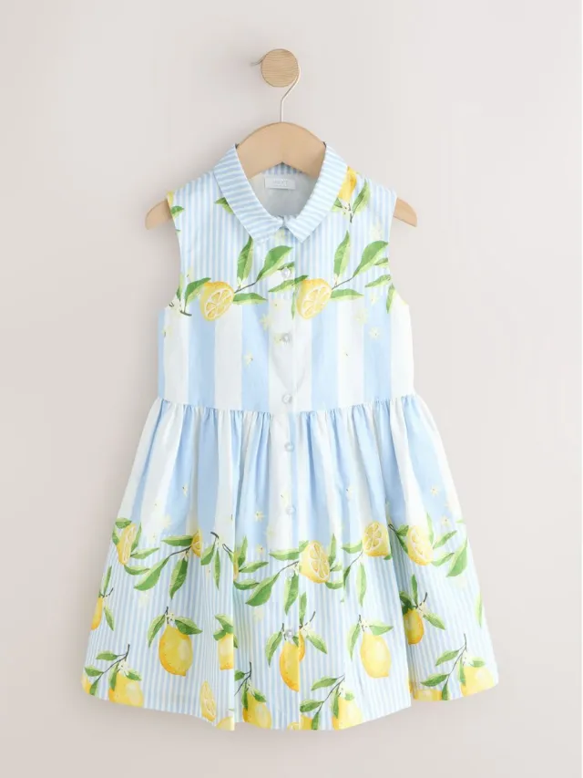 Next Meisjes - Overhemdjurk - Blauw Lemon Stripe