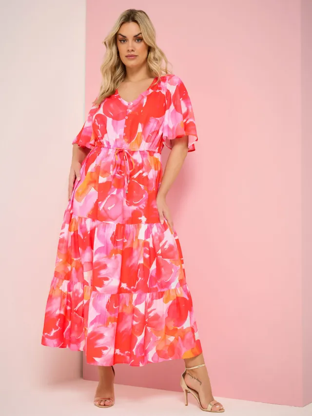 Yours Roze Gelaagde Jurk Met Bloemenprint Pink
