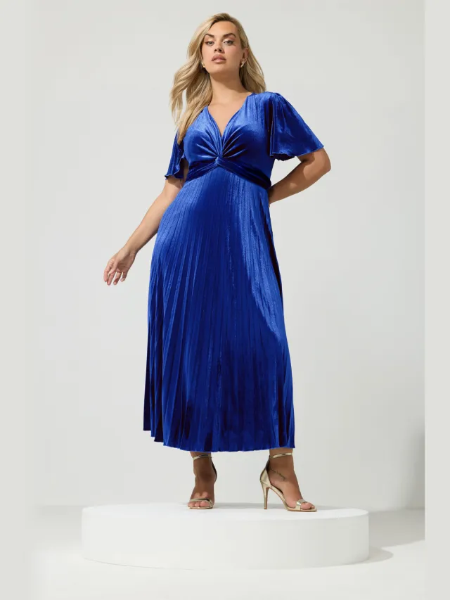 Yours London Blauwe Fluwelen Wikkeljurk Blue