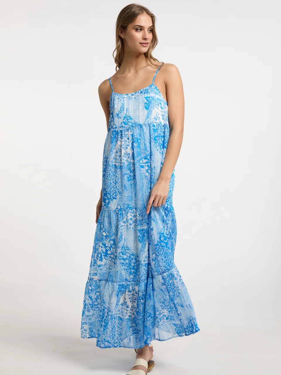 IZIA Maxi jurk Dames blauw wit Blauw/Wit