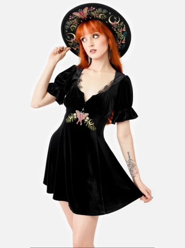Restyle Midnight Flora Mini jurk - 3XL - Zwart