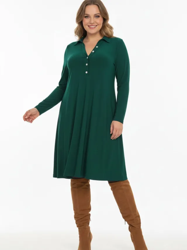 Yoek Jurk met kraag | Dark Green