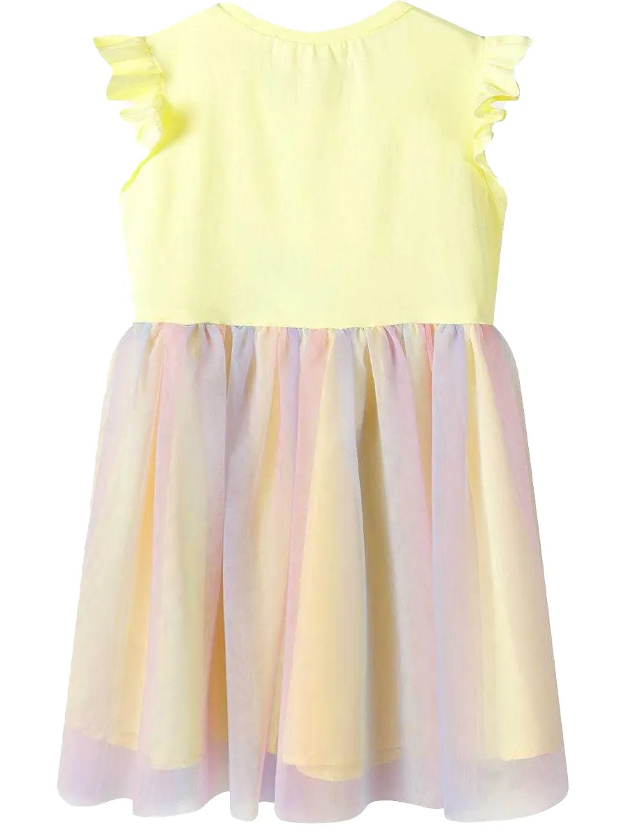 Minoti Meisjes Pailletten Mesh Rok Frill Jurk (Geel), foto 2