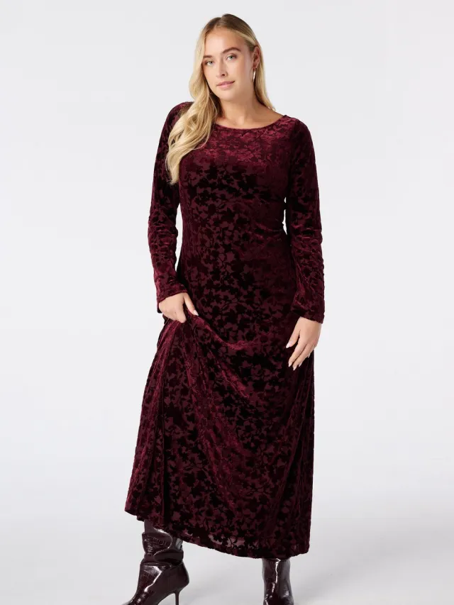 MS Mode Jurk Maxi velvet jurk Bordeaux