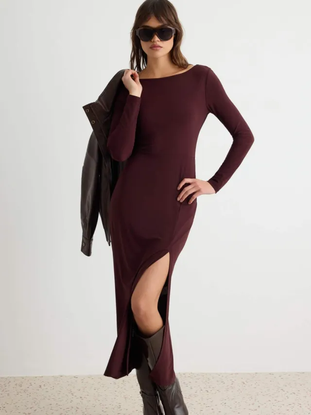 Trendyol TRENDYOLMİLLA Dames Bruin Effen Maxi Lang Avond / Dagelijks Bodycon Jurken