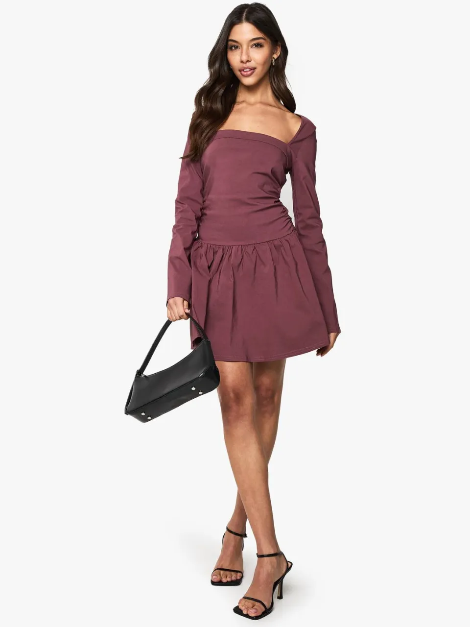 boohoo Dames Mini Jurk met Lange Mouwen in Skaterstijl mauve, foto 3