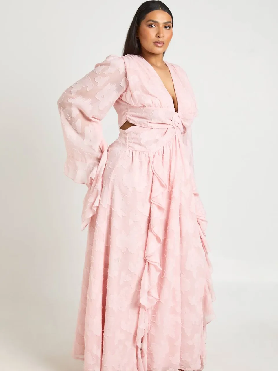 boohoo Dames Plus Getextureerde Maxi Jurk Met Split En Cut-outs stoffig roze, foto 3