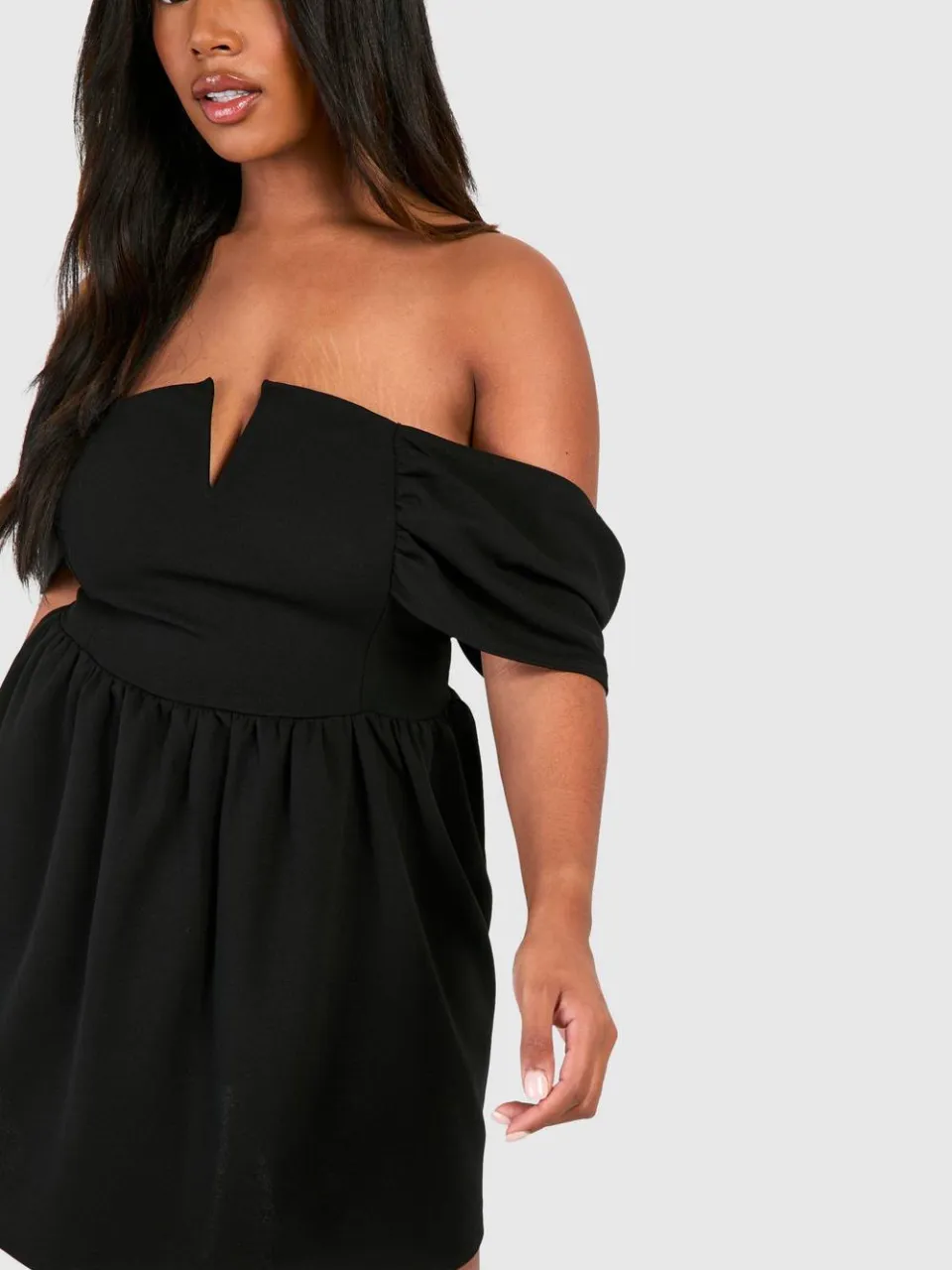 boohoo Dames Plus Bardot Drop Shoulder Skater Jurk zwart, foto 4