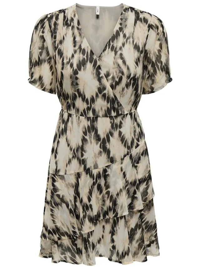Only Elena Life Korte Mouwen Korte Jurk Beige XS Vrouw Black / Aop Bali Tie Dye