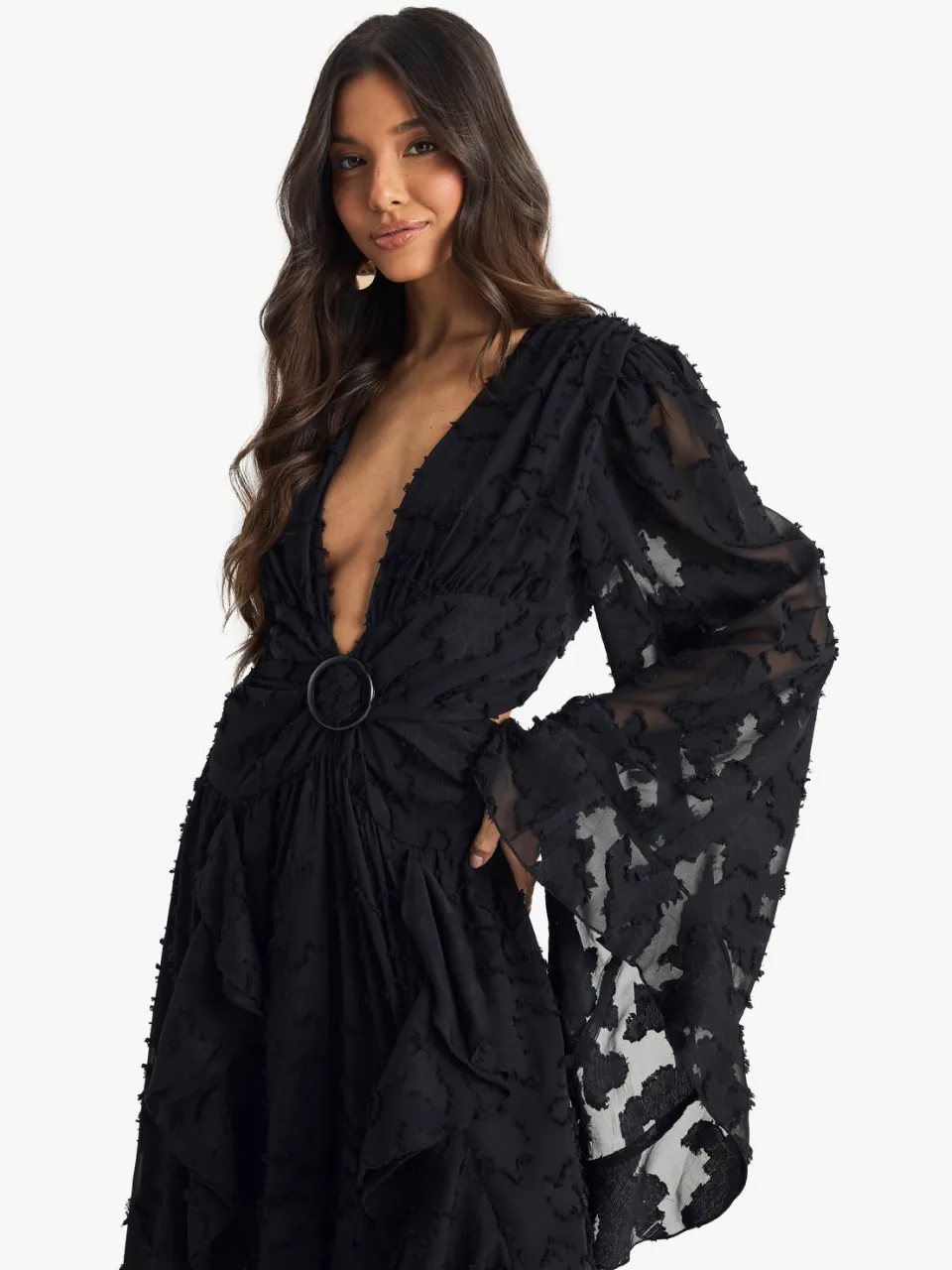 boohoo Dames Maxi-jurk met textuur, split en uitgesneden details zwart, foto 3